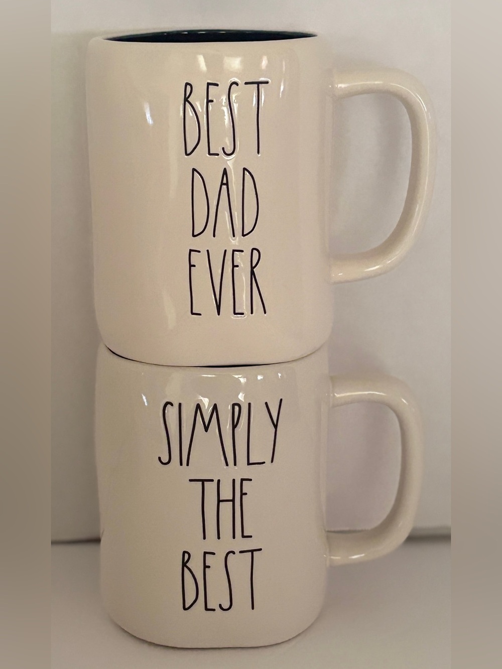 Rae Dunn creamy white ceramic “BEST DAD EVER” "SIMPLY THE BEST" 2 Piece mug Set